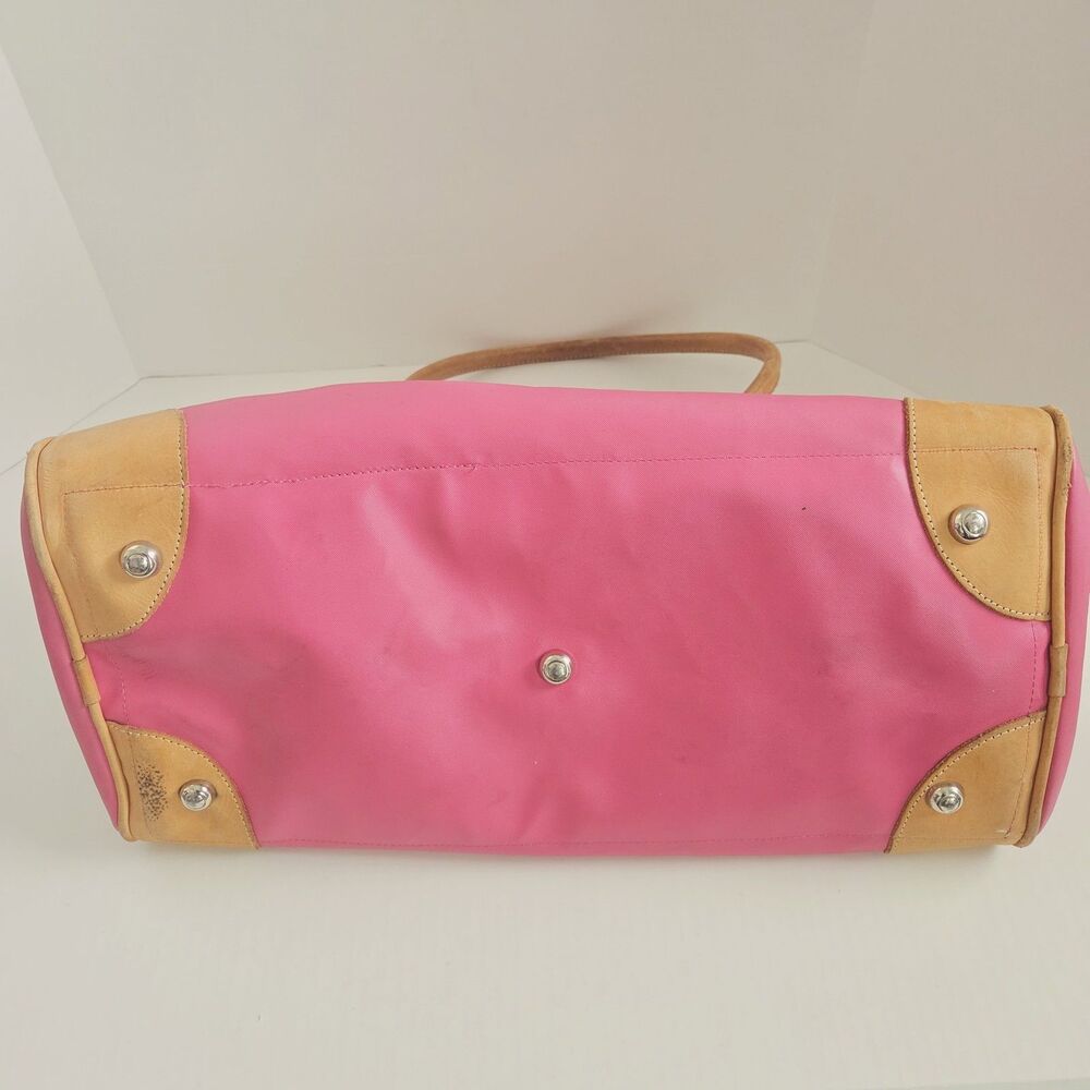 Jon Hart Pink Duffle Bag Medium Leather Trim Canvas Overnight Bag Non-Monogramed - Picture 4 of 13